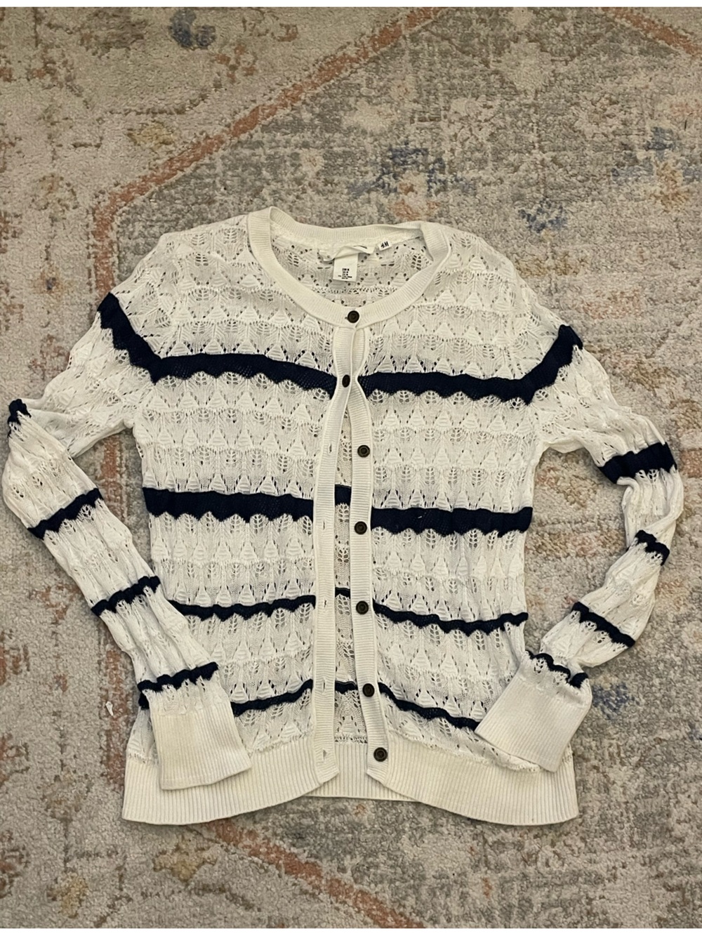 H&M Cream Knit Cardigan with Navy Trim